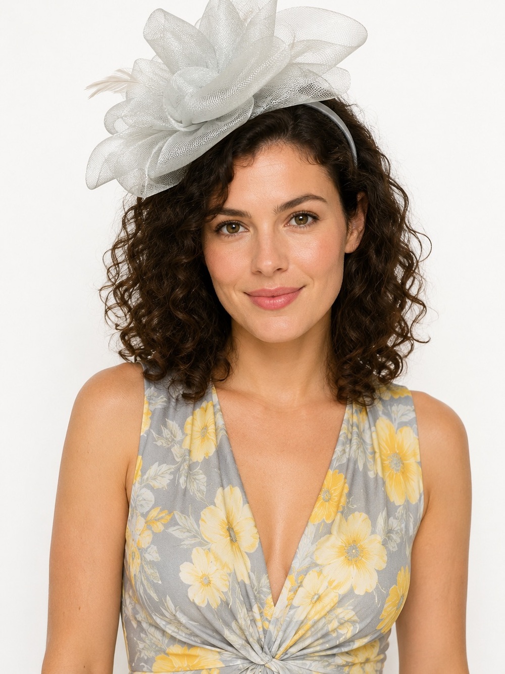 Bellissima Pale Grey Gathered Net Fascinator Headband Wedding Kentucky Derby